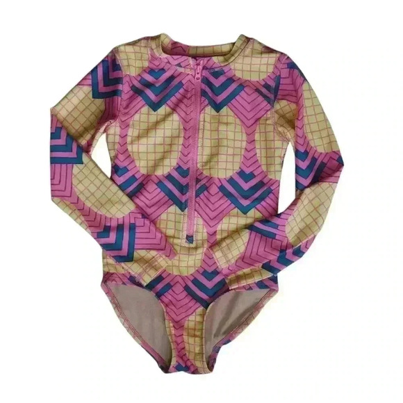Tea Long Sleeve Swimsuit with Pink and Yellow Pineapple Print - Size Girls 6 - Picture 1 of 4